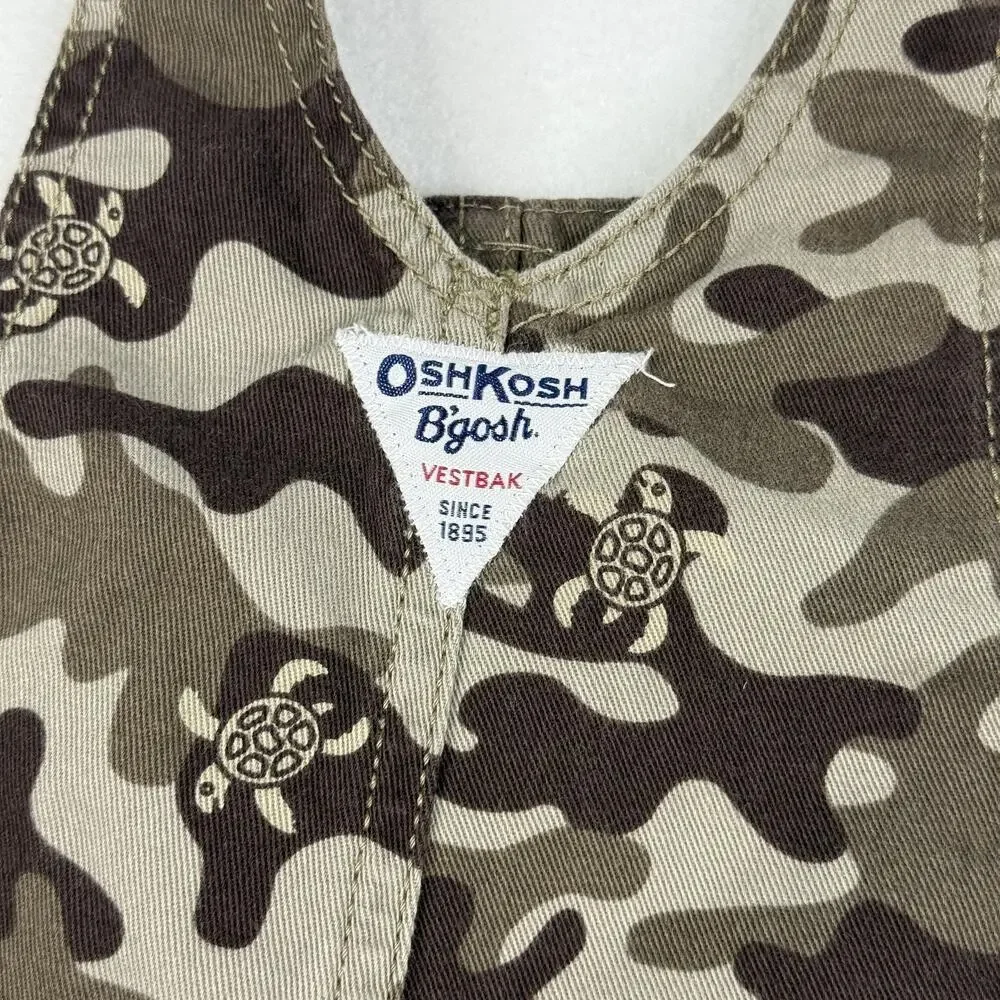 OshKosh Overalls Camo Turtle Vestbak Bgosh Baby Boys 24M Brown Cargo Pockets